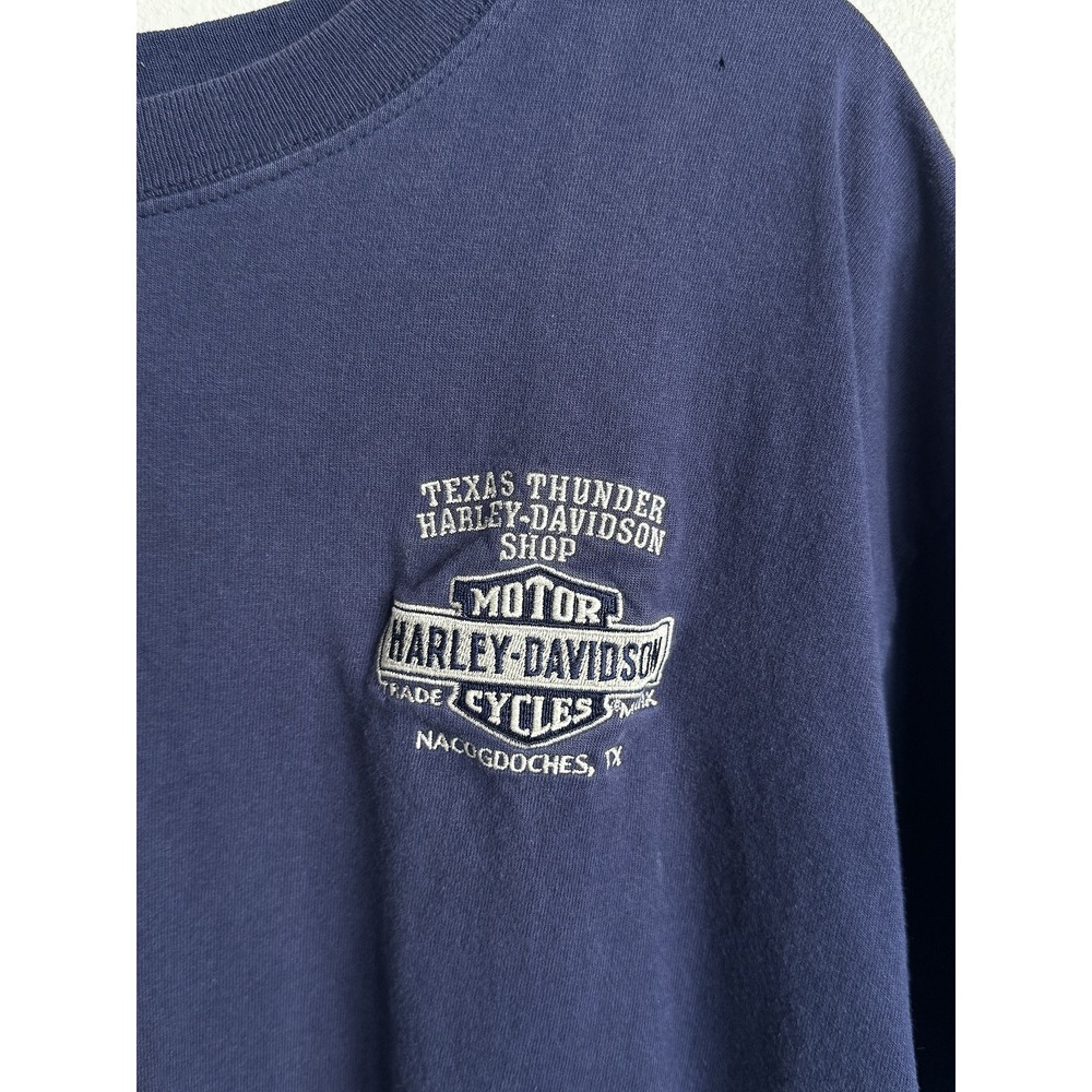 Vintage Harley Davidson Shirt XL Blue Embroidered Texas Thunder Biker Classic - Picture 2 of 9